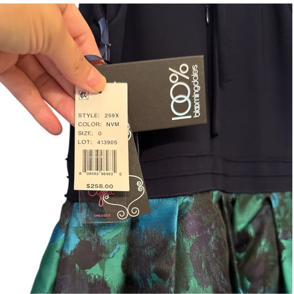 Aqua Floral Brocade Party Dress size 0 NWT VS-2 - Picture 3 of 5